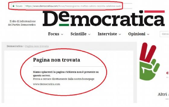 Sito PD diffonde bufala su Salvini, poi la cancella