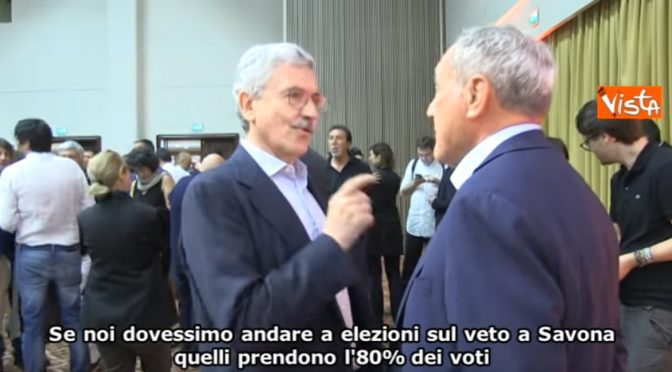 Fuorionda di D’Alema: “Se torniamo a elezioni per veto a Savona, Salvini piglia l’80%” – VIDEO