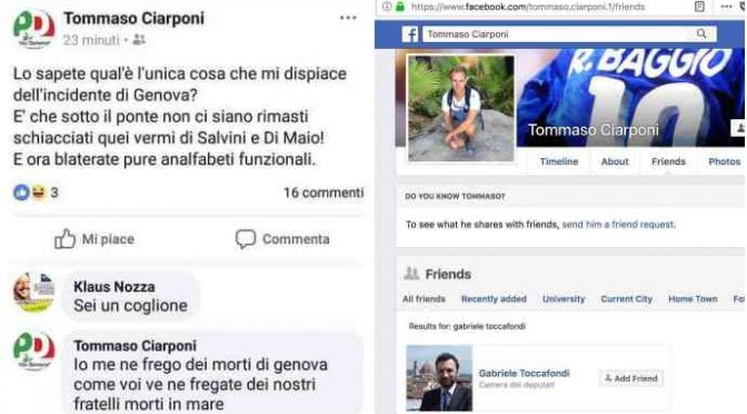 Tommaso Ciarponi, tra amici Facebook anche sottosegretario governo PD