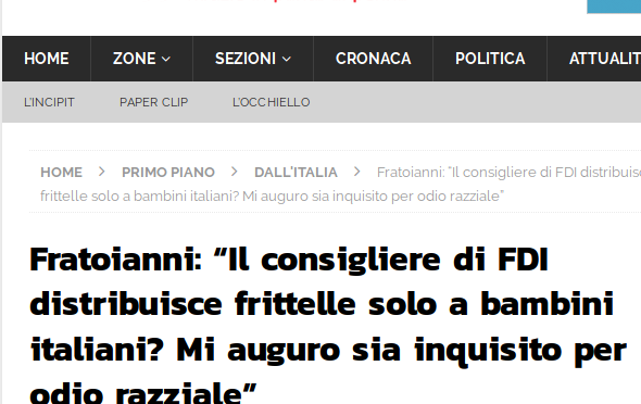 Regala frittelle ai bambini italiani, Sinistra chiede processo