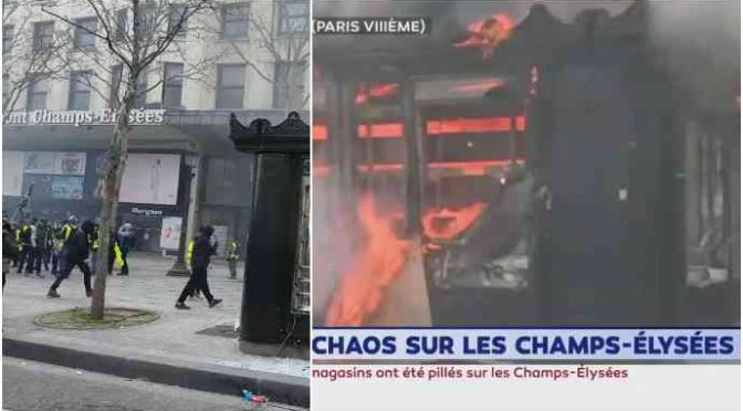 Gilet gialli marciano su Parigi: Champs-Elysées in fiamme – VIDEO