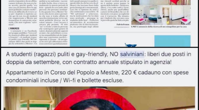 “Affitto casa solo a studenti ‘aperti’ ai gay, no a salviniani”