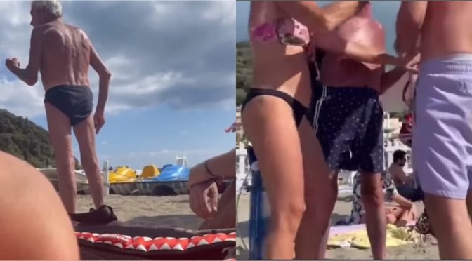 Lesbiche si baciano in spiaggia davanti ai bambini e accusano nonno che le caccia di omofobia – VIDEO