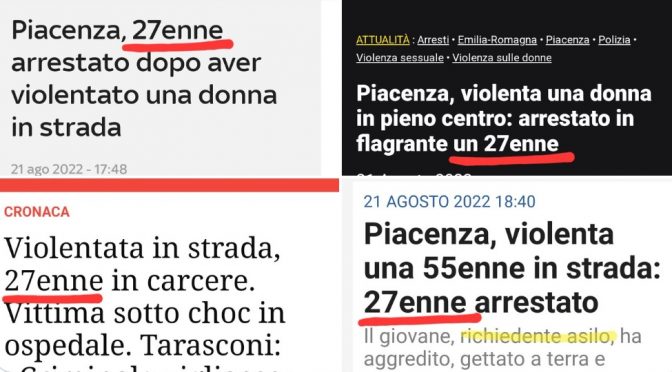 Africano stupra ucraina a Piacenza: i giornali censurano etnia